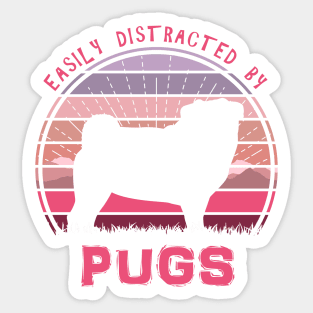 Easily Distracted By Pugs Sunset Sticker